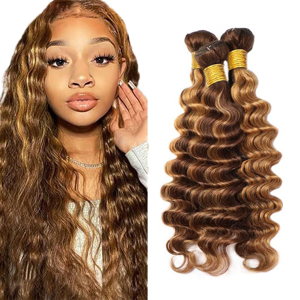 Blonde Bundles Human Hair Brown Deep Wave Bundles Human Hair 14 16 18 Inch Brazilian Virgin Weave Hairs Brown Bundle 50 Gram Per Bundle
