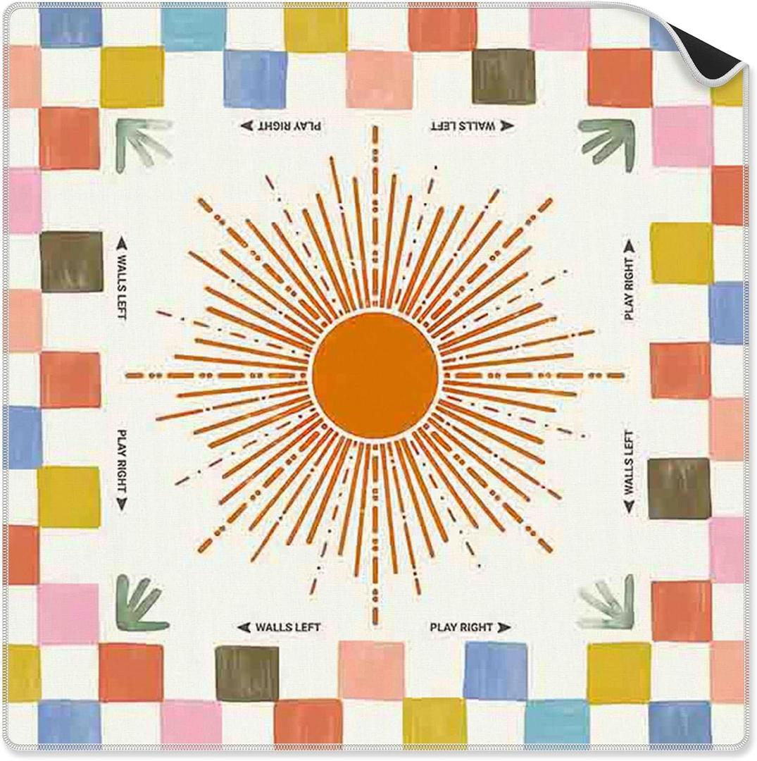 Boho Colorful Plaid Sunray Orange Sun Mahjong Mat 31.5 x 31.5 Inch
