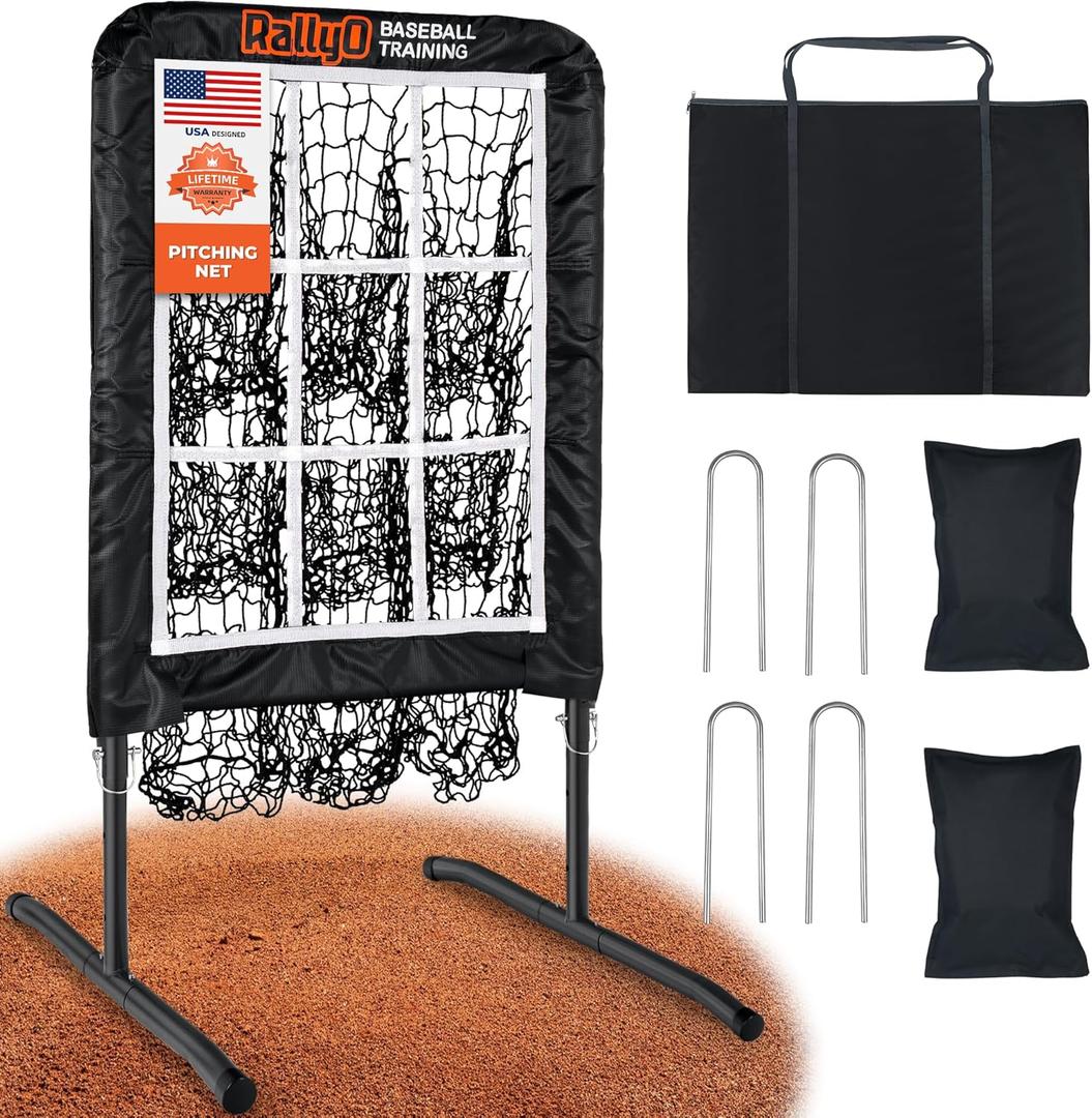 Pitching Net, 9 Hole Baseball & Softball Pitching Net with Strike Zone, Adjustable Pitching Target with 9 Pocket Design, Portable Pitching Practice Equipment
