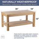 Teak Wood Side Table with Storage, Indoor and Outdoor Wooden Furniture for Deck, Porch, Balcony, Living Room, Bedroom and Backyard (36" D x 18" W x 16" H)