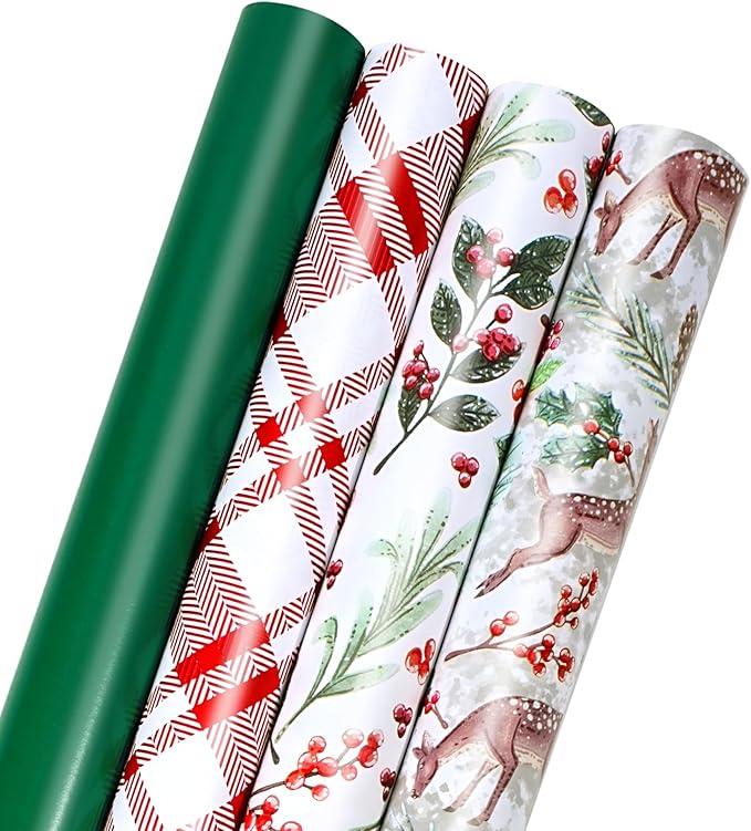 LaRibbons Christmas Wrapping Paper Jumbo Roll with Red Pom Pom, Classic Sled Design Gift Wrap Set for Christmas, Holiday, Party Celebration, 30 Inch X 40 Feet (100 sq. ft. ttl.)
