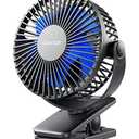 Gaiatop Portable Camping Fan with LED Lantern, 360°Rotation and Clip on for Desk, 4000mAh USB Rechargeable Battery Powered, Digital Display and Hanging Hook for Tent Outdoor Travel Bedroom Black