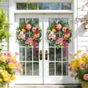24 Inch Spring Summer Wreaths for Front Door, Summer Wreath with Luxury Dahlias, Peony, Tulips & Roses Floral Wreaths with Greenery Farmhouse Seasonal Spring Door Wreath for Indoor Outdoor Home Decor