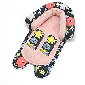 Travel Bug Baby & Toddler 2-in-1 Head Support Duo Head Support + Strap Covers for Car Seats, Strollers & Bouncers (Dark Floral)