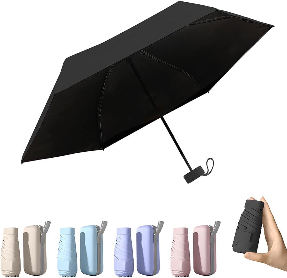 TOPSAIL Mini Umbrella for Travel, UPF 50+ UV Sun & Rain Protection, Compact 6k Folding Pocket Umbrella with Case for Purse, Backpack (Black)
