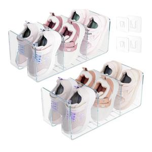 Acrylic Kids Shoe Rack Organizer 3-Section, Toddler Shoe Organizer for Closet, 2 Pack Baby Shoe Storage Shelf, Purse Rack Organizer
