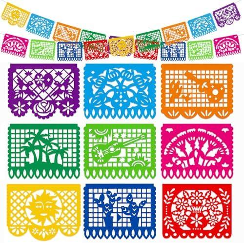 DomeStar Mexican Party Decoration, 18 Feet Plastic Papel Picado Fiesta Banner Cinco de Mayo Garland for Mexican Birthday Party Supplies, 2 Pieces