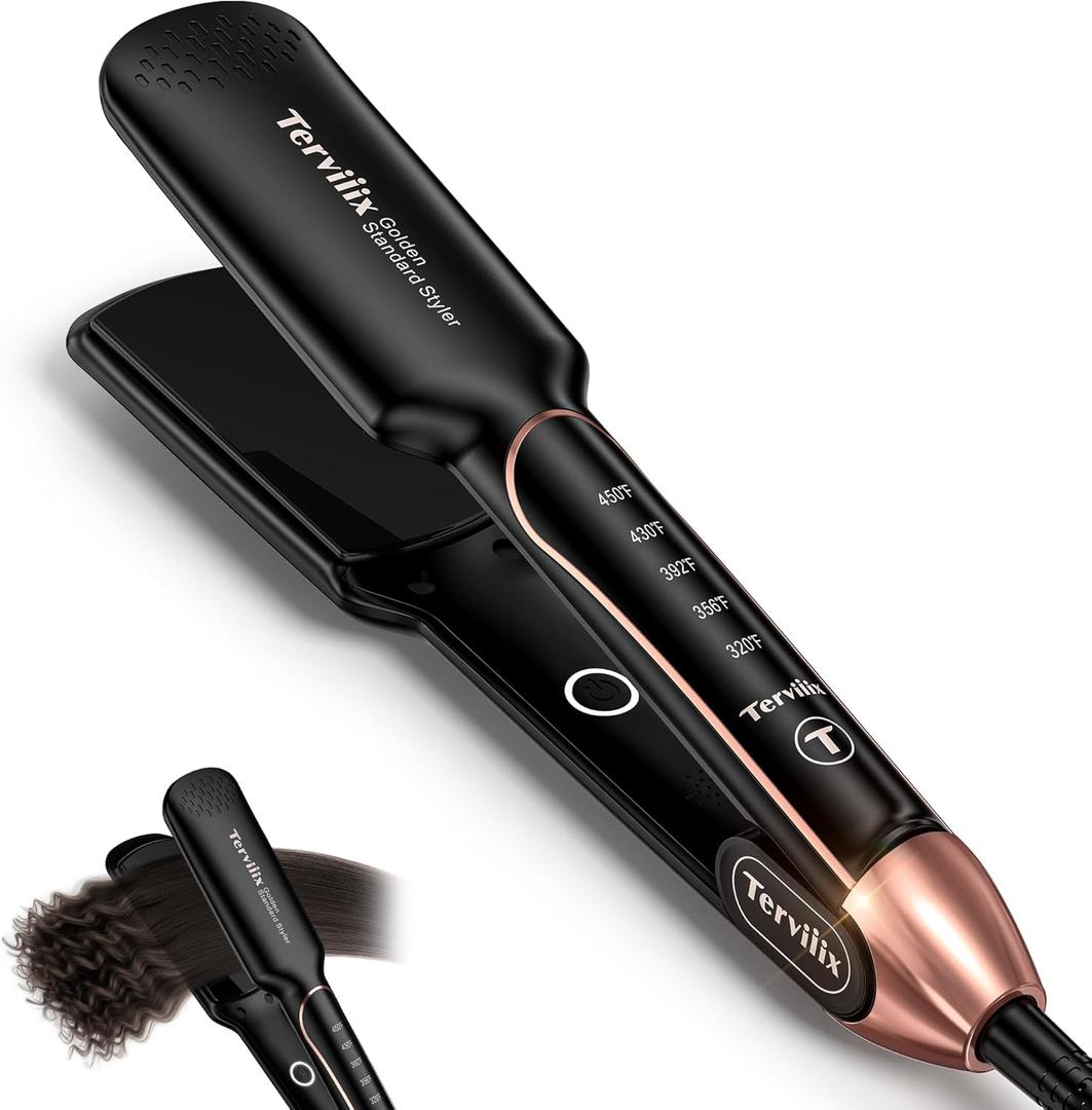 Flat Iron Hair Straightener by Terviiix - Ceramic & Tourmaline for Smooth, One-Swipe Results, Salon-Grade Wide 1-3/4 Inch Straightening Iron Gently Straightens Thick, Curly, Black & Natural Hair