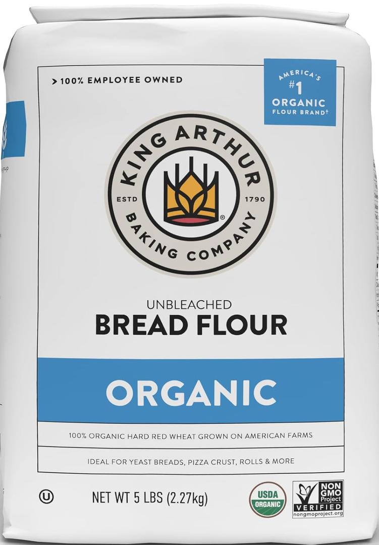 King Arthur 100% Organic Bread Flour, Unbleached, 5 lb (Pack of 1) - Non-GMO Project Verified, No Preservatives (EXP 05/12/27)