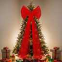 Soulchen 49 Inches Christmas Tree Topper Bow Large Fluffy Tulle Christmas Bow for Car Giant Wreath Wall Decor with Long Streamers for Xmas Home Wedding Car Holiday Decor Supplies(Red)