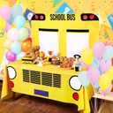 Oudain 2 Pcs School Bus Party Decorations First Day of School Banner and Tablecloth Yellow Bus Tablecover and Backdrop for Boys Girls English Teacher Birthday Theme Party Favor(107.9 x 53.9 Inches)