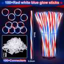 100 PCS 250th Anniversary 4th of July Glow Sticks Bulk with Connectors,Red White Blue 3 Colors In 1 Glow in The Dark Stick, Light Up Bracelets & Necklaces for Kids & Adults Party Favor Supplies