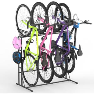 YBING Freestanding Bike Rack Garage - 4 Bikes Vertical Bike Storage Stand