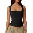 QINSEN Women's Square Neck Sleeveless Double-Layer Tank Tops Basic Tight T Shirts, Size -M