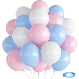 Pink Blue White balloons, Pastel Pink White Blue Latex Balloons, 12 Inch Baby Pink Blue Party Balloons Set Gender Reveal Party Decorations for Boy or Girl Party Baby Shower Birthday Party