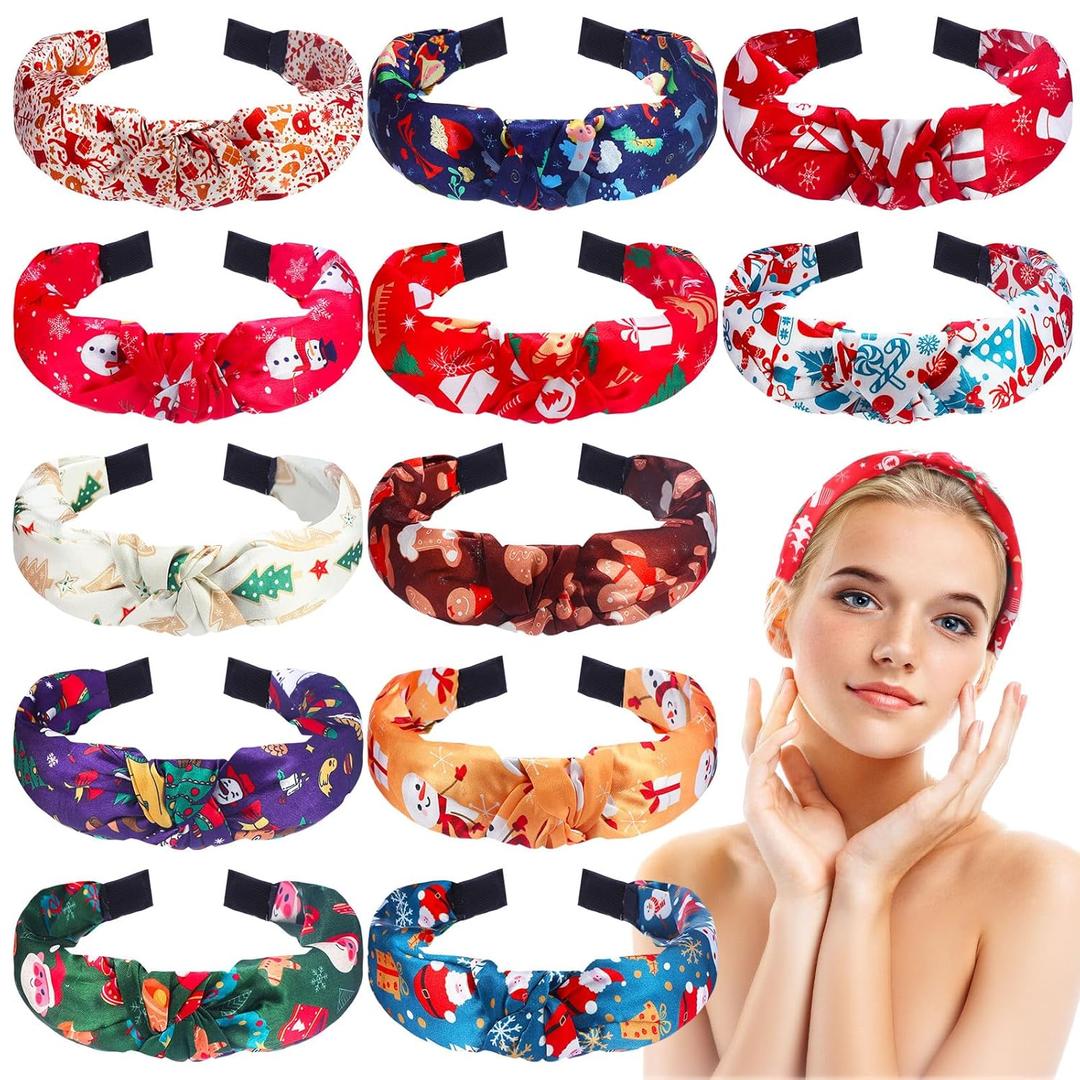 12 Pcs Christmas Headbands for Women Bulk Snowman Santa Xmas Tree Gingerbread Reindeer Headbands Christmas Wide Non-slip Hair Accessories Gifts Party Hair Hoop Headwear Outfits (Cute)