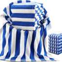 Breling 12 Pack 100% Cotton Cabana Stripe Beach Towels 30" x 60" Oversized Blue and White Thick Pool Towels Bulk Soft Plush Absorbent Quick Dry for Adults Beach Pool Swim Bath Spa Travel