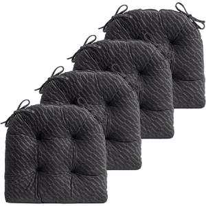 FABRICASTLE Chair Cushions Pads Non-Skid Comfortable 17" x 16" Seat Cushion Cover Set of 4 for Indoor Kitchen Dining Room Office Chairs (Black, 4 Counts (Pack of 1))