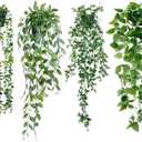 Sggvecsy Fake Hanging Plants 4 Pack Artificial Hanging Eucalyptus Plants Fake Potted Greenery Faux Eucalyptus Mandala Vine Ivy Vine Leaves Pea Pod for Home Indoor Outdoor Wall Garden Decor