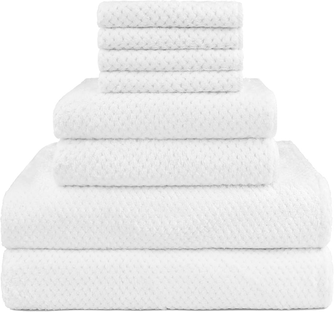 HOMEXCEL 8 Piece Bath Towel Set, Microfiber Bathroom Towel - 2 Bath Towels, 2 Hand Towels, and 4 Wash Cloths, Super Soft, Highly Absorbent Towels for Bathroom, Gym, Hotel, and Spa (White)