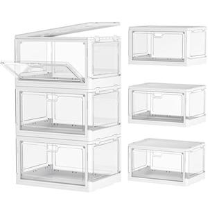 Kmiectse Clear Storage Bin with Lid 3 Pack 【Stackable & Sturdy】 Plastic Multifunctional Folding Storage Bins for Bedroom, Living Room, Study,Room, 23 QT Folding Box with Magnetic Door