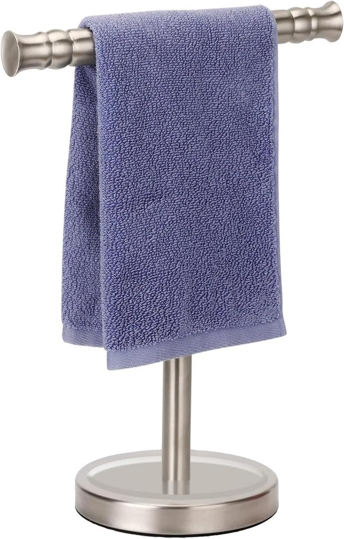 Hand Towel Holder Stand for Bathroom Vanity Countertop SUS304 Stainless Steel T-Shape Free Standing Towel Rack Stand Towel Bar for Bathroom Kitchen (Brushed Nickel)