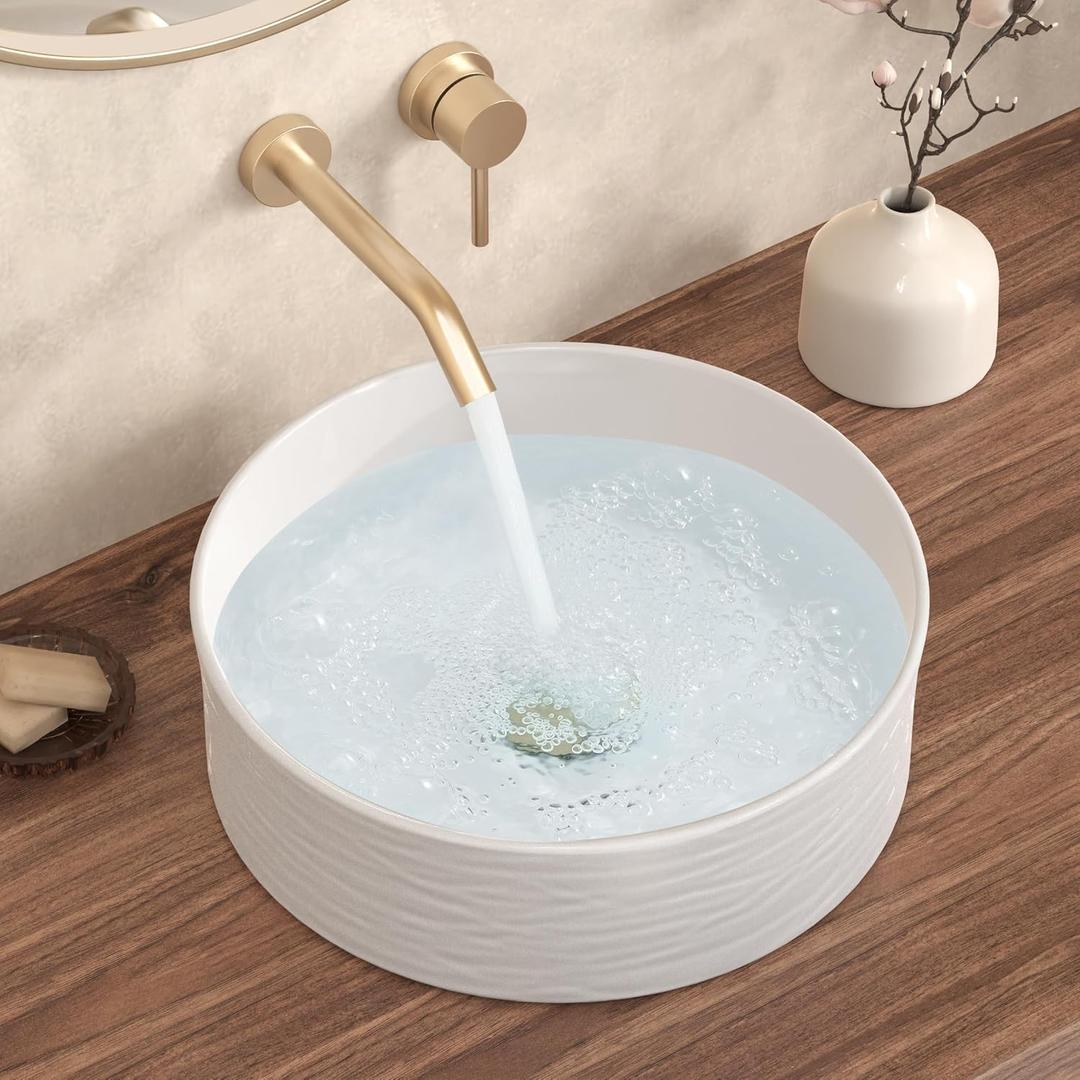 KES Bathroom Vessel Sink, Bowl Sink for Bathrooms 15.8 Inch Sink Bowl for Bathroom Vanity, Bathroom Sinks Above Counter RV Bathroom Countertop Round Ceramic White, BVSC138