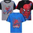 Marvel Spider-Man Boys Pack of 2 Short Sleeve T-Shirt for Toddlers and Big Kids (Blue/Black/Grey-striped, 2T)