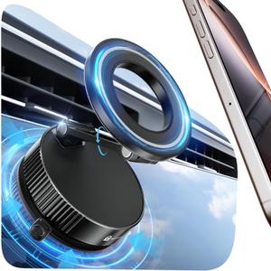 UOBODER 360° Foldable Vacuum Magnetic Phone Holder, Magnetic Car Phone Mount, Hands-Free Suction Cup Phone Holder for Smooth Surface/Car/Gym/Mirror/Tile, Compatible with iPhone16/15/14/13 Black
