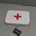 Mind Reader First Aid Box, Emergency Kit, Medical Supply Organizer, Vintage, Buckle Lock, Metal, 9.25"L x 6"W x 3"H, White