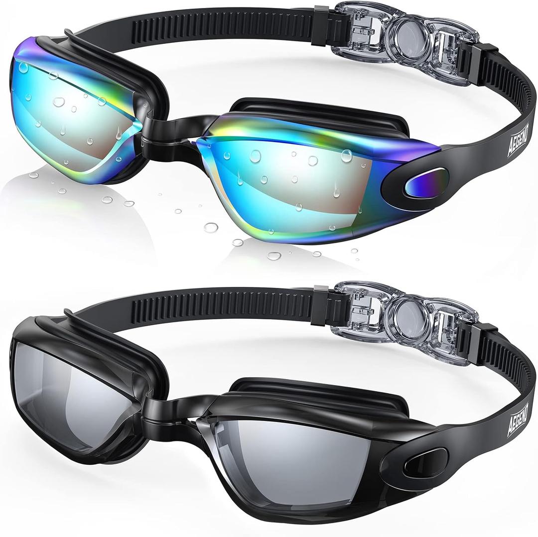 Aegend Swim Goggles, 2 Pack Swimming Goggles No Leaking Adult Men Women Youth (Aqua & Clear Black)