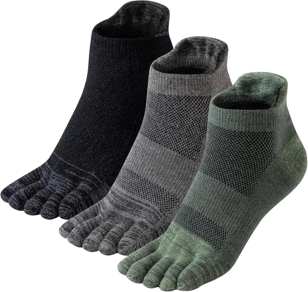 Merino Wool Toe Ankle Hiking Socks Compression Support Breathable Thick Cushion No Show Socks for Women&Men 3 Pairs (Medium, Dark)