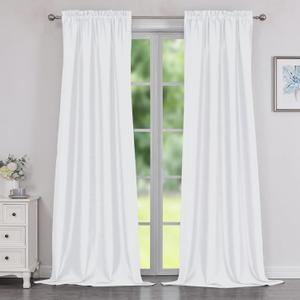 Chyhomenyc Uptown White Faux Silk Curtains 96 Inch Length 2 Panels for Bedroom, Shiny Luxury Light Filtering Slub Textured Soft Fabric Rod Pocket Window Drapes, Each 40x96 Inches, 8 FT