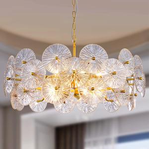 TOCHIC Modern Glass Chandelier 32.67", 3 Tiers Large Gold Ceiling Light Fixtures for Dining Room, Farmhouse Foyer Chandeliers Round Pendant Hanging Light for Living Room, Kitchen Island, Bedroom, 32.7 Inch