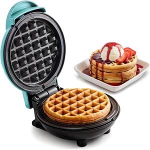 Elite Gourmet EWM015M# Electric Nonstick 4.5-inch Mini Waffle Maker, Belgian Waffles, Compact Design, Hash Browns, Keto, Snacks, Sandwich, Eggs, Easy to Clean, Mint