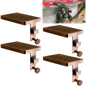 4Pcs Garland Hangers for Mantle, 2 in1 Mantle Weighted Christmas Stocking Hanging Hooks Stocking Holder with Double Sided Tape -Each Mantle Holder Has Two Hooks for Dual Purpose (Vintage Bronze-4 Pcs)