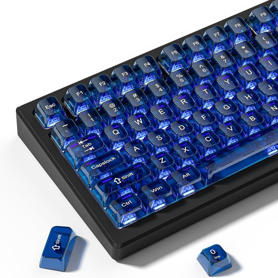 dagaladoo Dark Blue Clear keycaps,Transparent keycaps 75 Percent,Jelly keycap Set,Shine Through Key caps.,MDA Profile Keyboard Key Cap for Mx Switches Mechanical Keyboard