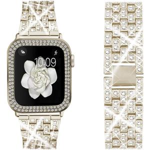 Compatible for Apple Watch Ultra Band 38mm with 2 Pack Bling Crystal Diamonds Case Cover, iwatch Series 3 2/1 Bands for Women