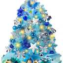 2FT Blue Christmas Tree, Mini Tabletop Christmas Tree with 60 LED Lights, 24 Inches Small Prelit Christmas Tree, 100 Lifelike Branches, 66 Ornaments, Christmas Table Decorations Indoor
