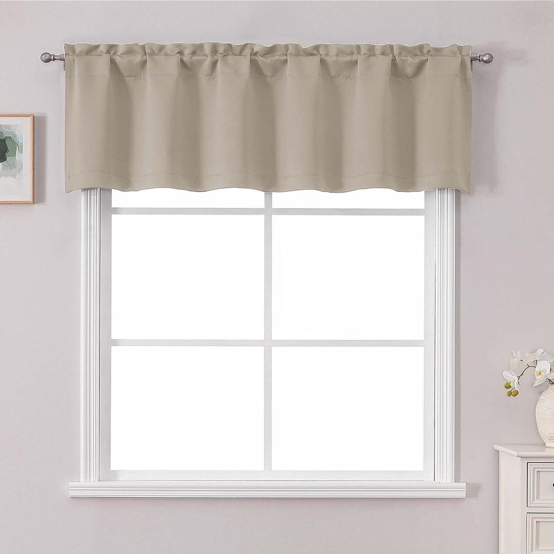 Chyhomenyc Biscotti Beige Blackout Valance for Window - Room Darkening Short Curtain for Bathroom, Rod Pocket Privacy Small Window Treatment Valance for Basement RV Bunk, 60Wx14L, 1 Piece