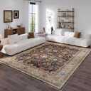 Rugcomf Living Room Rug 5x7 Rug Machine Washable Boho Area Rug Non Slip Vintage Low Pile Large Rugs for Living Room, Bedroom, Farmhouse, Dining Room, Kids Playroom (Dark Espresso)