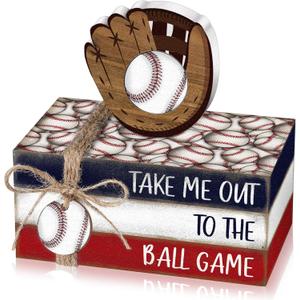 Briwooody 5 Pcs Baseball Decorations Baseball Tiered Tray Decor Farmhouse Ball Centerpieces for Tables Mini Wooden Book Stack Sport Party Favor Senior Night Decorations 2026 for Home Locker Room Shelf