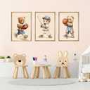 3 Pcs Nursery Bear Wall Art Boys Sports Canvas Wall Decor Vintage Cute Animal Poster Prints Kids Room Painting Pictures for Living Room Bedroom (16x24in Poster) (16L" x24W")