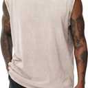 Mens Cotton Sleeveless Tank Tops Cut Off Muscle Gym T Shirts Running Beach Loose Fit Tees (Medium, Ivory)