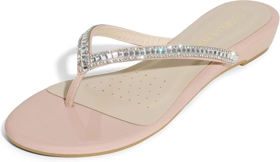 DREAM PAIRS Women's Fashion Rhinestones Design Slides Sandals Dress Daily Flat Sandals for Summer (8.5, Nude)
