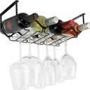 Wallniture Piccola Under Cabinet Wine Rack & Glasses Holder Kitchen Organization with 4 Bottle Organizer Metal Black