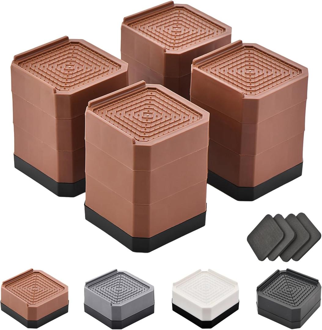 Bed Risers Furniture Risers Heavy-Duty Rectangular Adjustable Block Lift to 3 inches and 4.3 inches Desk, Sofa, Chair Legs, Refrigerator, Washing Machine Support up to 4000 pounds (Brown)