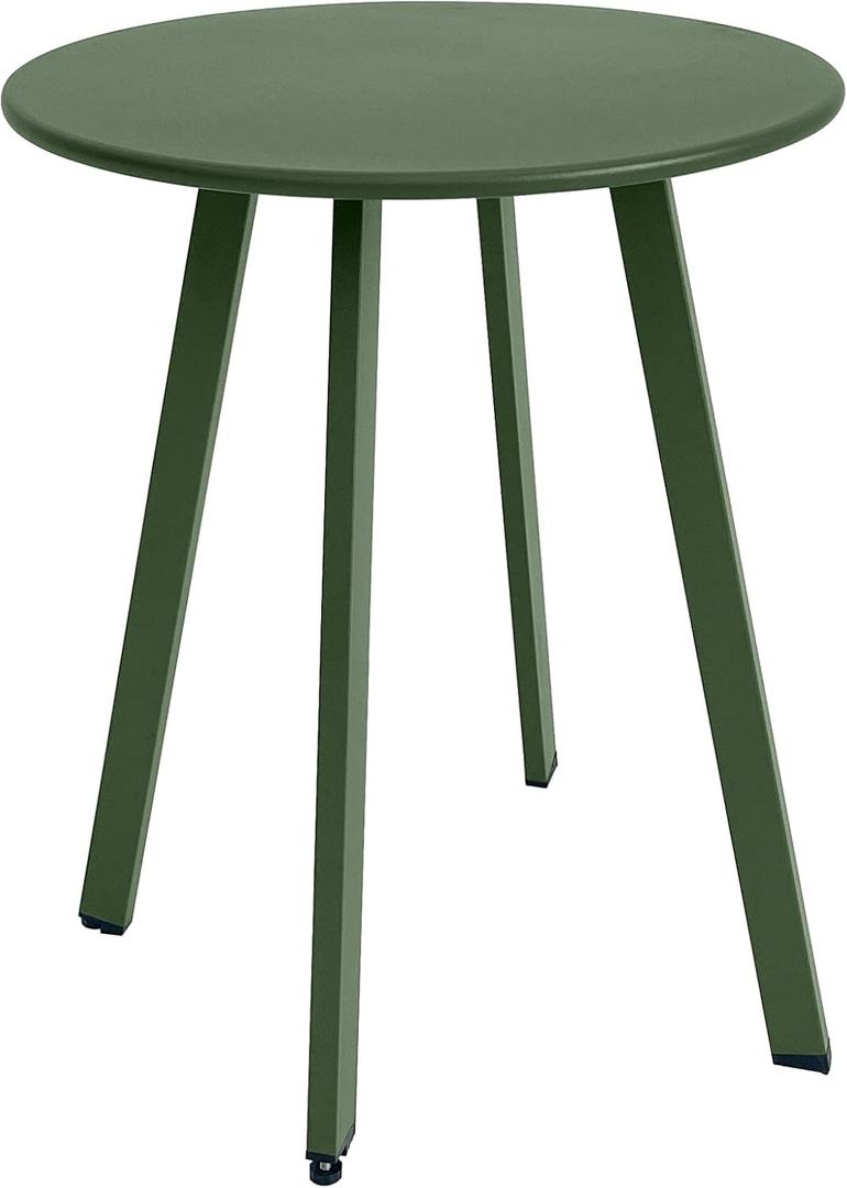 Outdoor Side Table, Weather Resistant Patio Small Side Table Outdoor Indoor Round Metal Steel Small Side Table, Waterproof End Table for Garden Balcony Yard, Dark Green (15.76"x19.7")