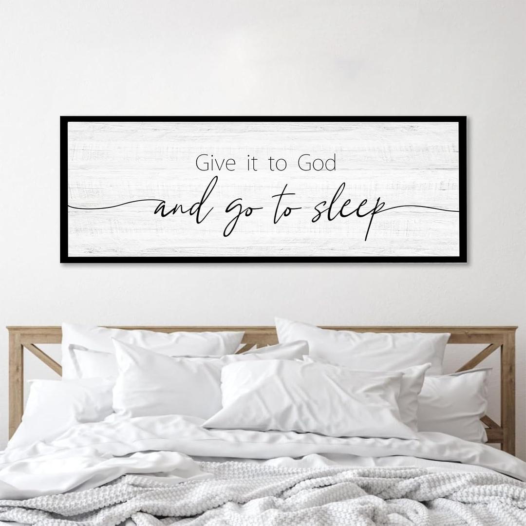 Give It to God and Go to Sleep Sign Framed Large 41''15'' Above Bed Wall Decor for Bedroom Farmhouse Wall Decor Guest Room Decor Rustic Master Bedroom Wall Decoration Wood Wall Art (black frame)