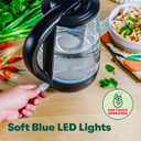 bella 1.7 Liter Glass Electric Kettle, Quickly Boil 7 Cups of Water in 6-7 Minutes, Soft Blue LED Lights Illuminate While Boiling, Cordless Portable Water Heater, Carefree Auto Shut-Off, Black